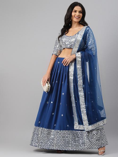 navy blue georgette flared lehenga - 17805974 - Very Small Image - 1