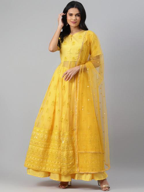 yellow art silk aline lehenga - 17805984 - Very Small Image - 1