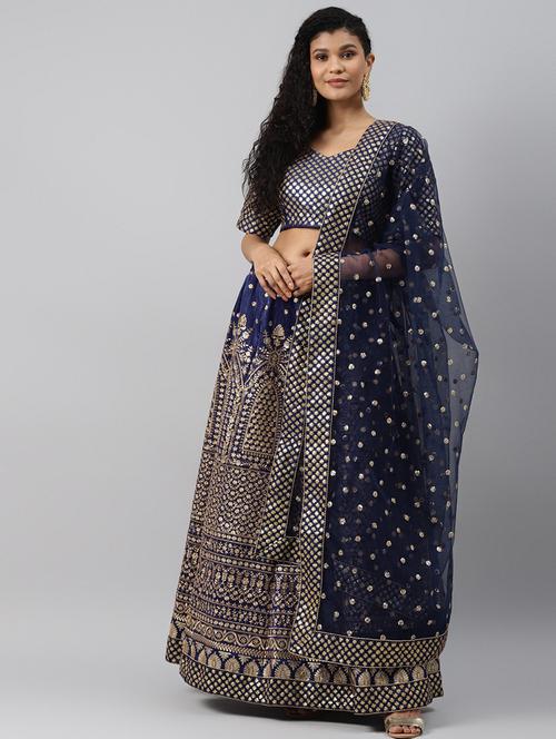 blue raw silk aline lehenga - 17806009 - Very Small Image - 1