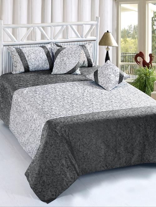 homesajja beautiful premium velvet 1 double bedsheet with 2 pillow covers and 2 cushion covers stripe grey - 17806542 - Very Small Image - 1