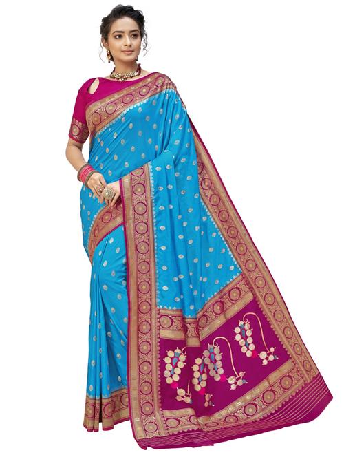 turquoise silk paithani saree with blouse - 17806762 - Very Small Image - 1