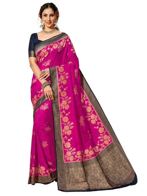 magenta silk saree with blouse - 17806764 - Very Small Image - 1