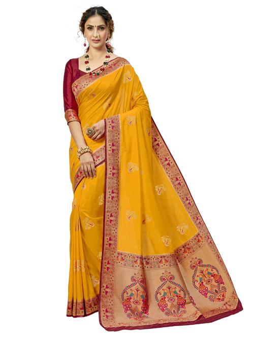 gold silk paithani saree with blouse - 17806772 - Very Small Image - 1