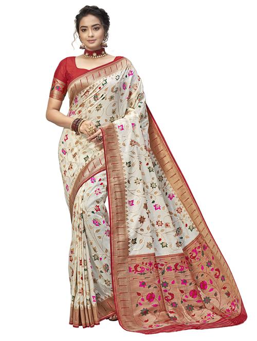offwhite silk paithani saree with blouse - 17806778 - Very Small Image - 1