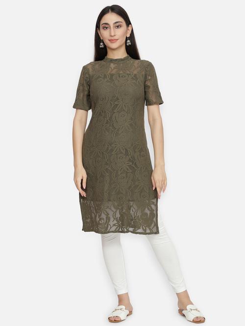 olive straight kurta - 17807120 - Very Small Image - 1