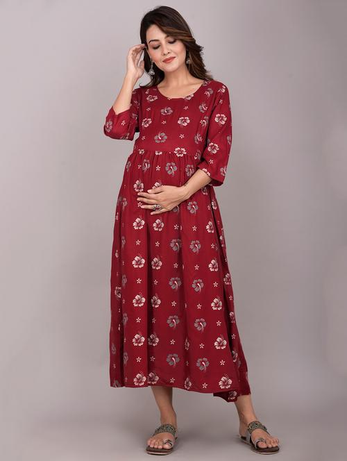 round neck flared maternity dress - 17807581 - Very Small Image - 1