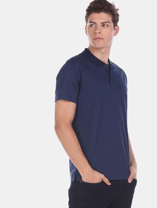 navy blue printed polo t-shirt - 17807989 - Very Small Image - 1