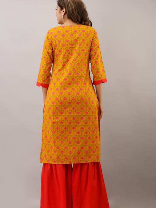 eyka mustard printed kurta set with - 17809263 - Very Small Image - 1