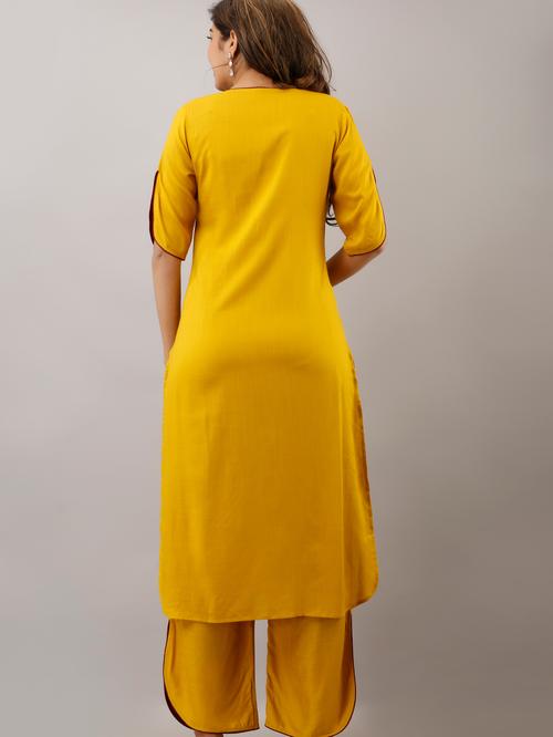 eyka mustard kurta set with pipin - 17809270 - Very Small Image - 1