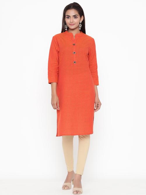 orange cotton straight kurta - 17809285 - Very Small Image - 1
