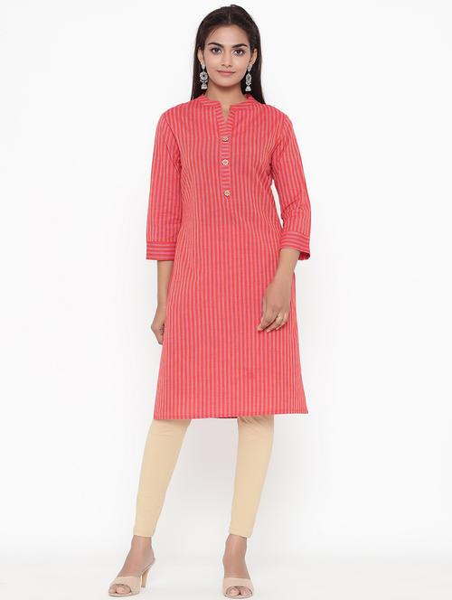 orange cotton straight kurta - 17809288 - Very Small Image - 1