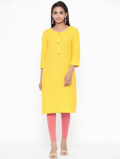 yellow cotton straight kurta - 17809291 - Very Small Image - 1