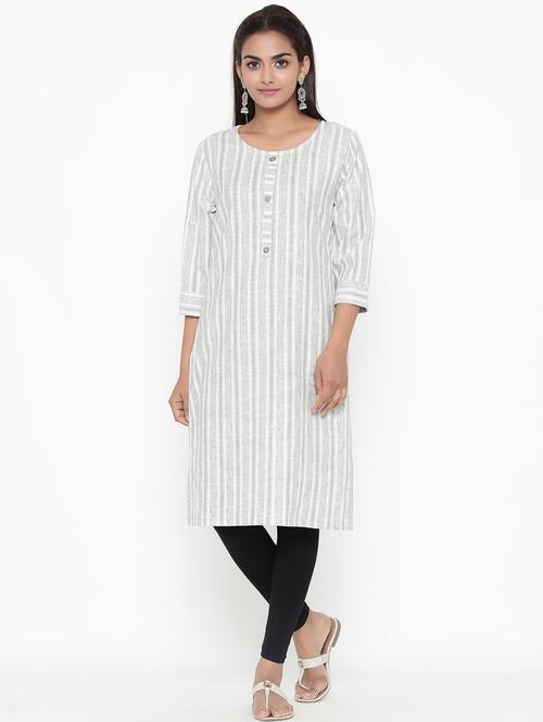 off white cotton straight kurta - 17809293 - Very Small Image - 1
