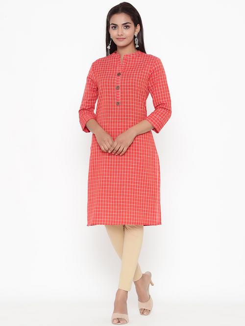 orange cotton straight kurta - 17809298 - Very Small Image - 1
