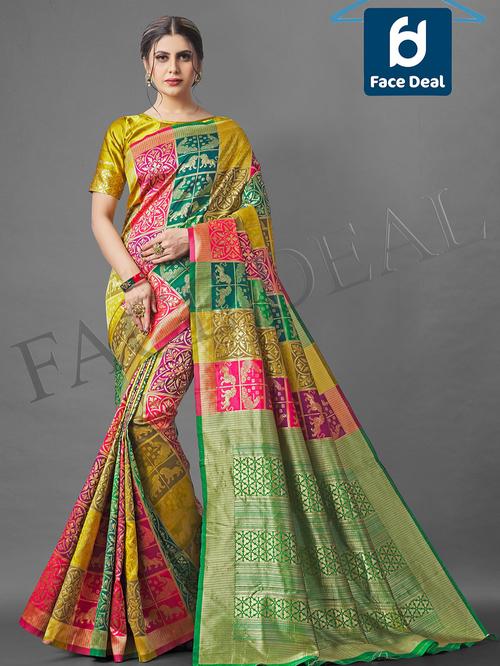 yellow color patola design silk saree - 17809481 - Very Small Image - 1