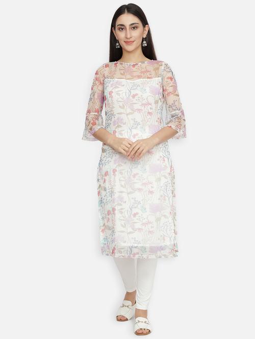 floral net straight kurta - 17810058 - Very Small Image - 1