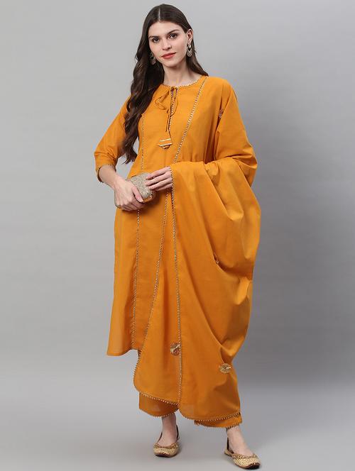 yellow cotton kurta palazzo set - 17810191 - Very Small Image - 1