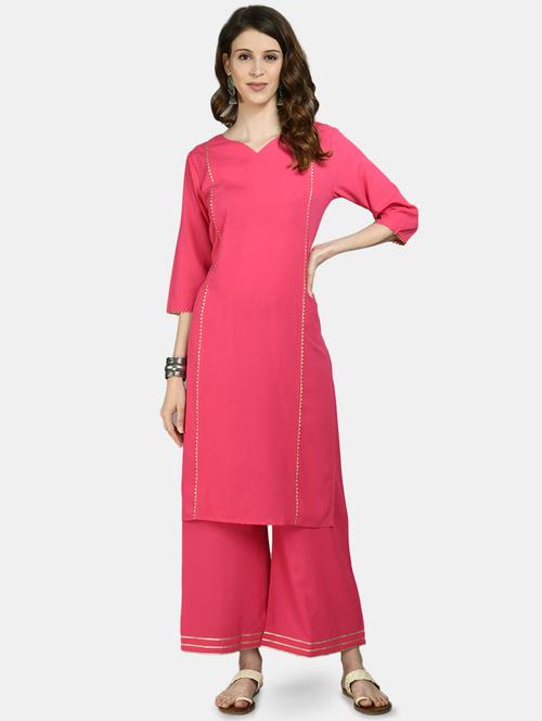 pink viscose kurta palazzo set - 17810213 - Very Small Image - 1