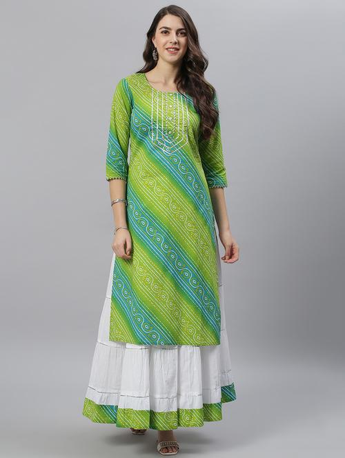 green cotton straight kurta - 17810230 - Very Small Image - 1