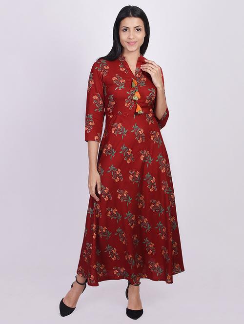 mandarin neck floral a-line dress - 17810559 - Very Small Image - 1