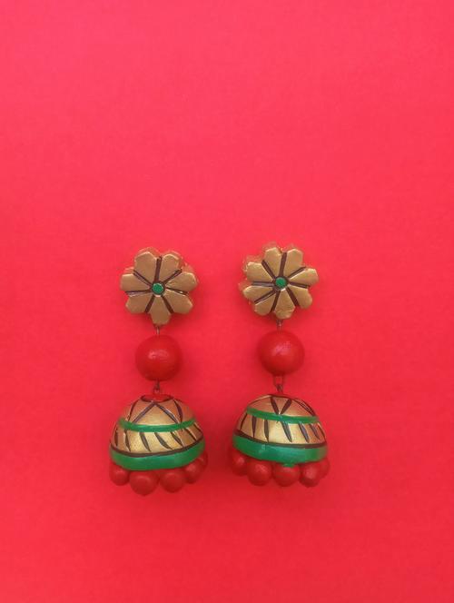 multi colored handmade terracotta jhumka earring - 17811278 - Very Small Image - 1