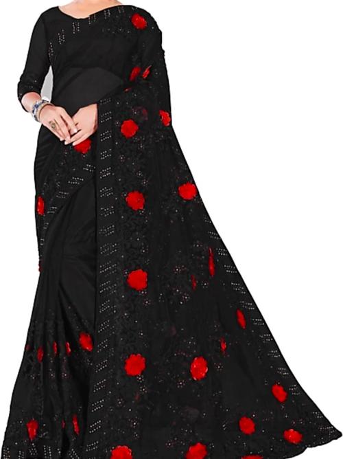 embroidered net sarees (black) - 17811395 - Very Small Image - 1