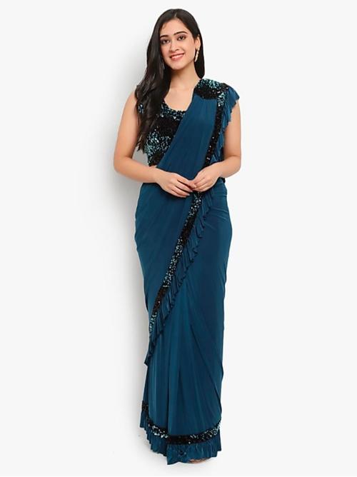 lycra blend sarees (blue) - 17811404 - Very Small Image - 1