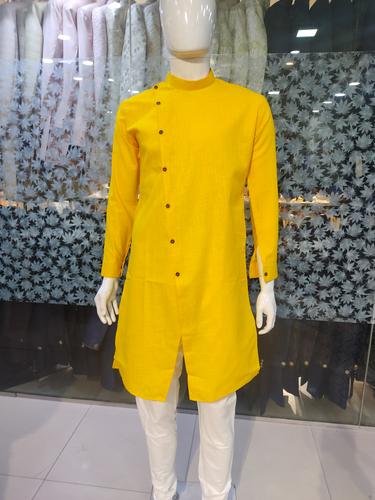 kurta set khadi cotton yellow color - 17811410 - Very Small Image - 1