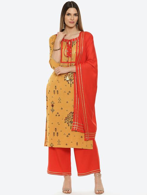 yellow rayon kurta palazzo set - 17811533 - Very Small Image - 1