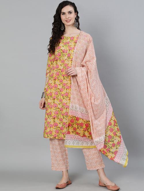 yellow cotton kurta palazzo set - 17811578 - Very Small Image - 1