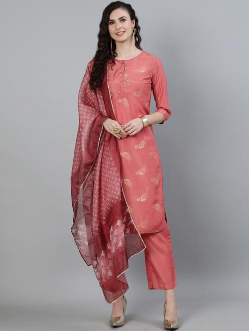 pink silk kurta palazzo set - 17811581 - Very Small Image - 1