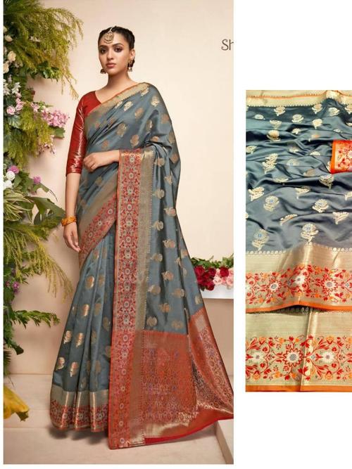 lichi silk saree with golden zari - 17811738 - Very Small Image - 1