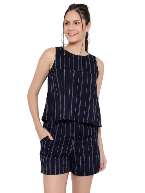 round neck striped top with shorts set - 17811760 - Very Small Image - 1