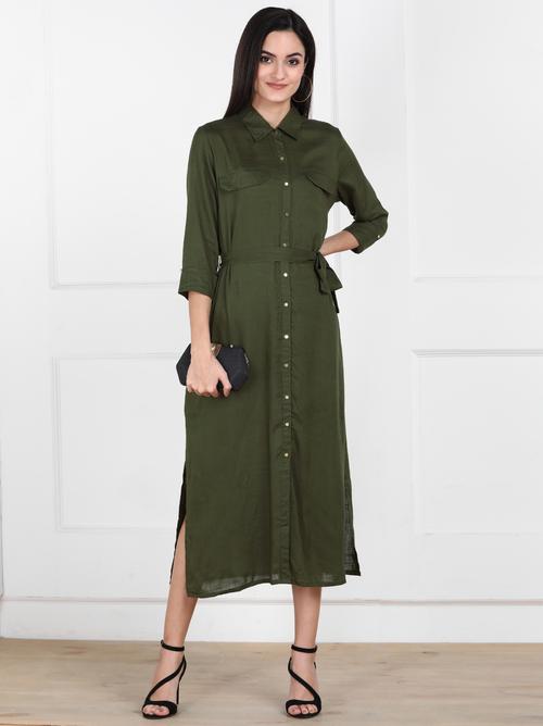 eyka olive green shirt dress - 17812068 - Very Small Image - 1