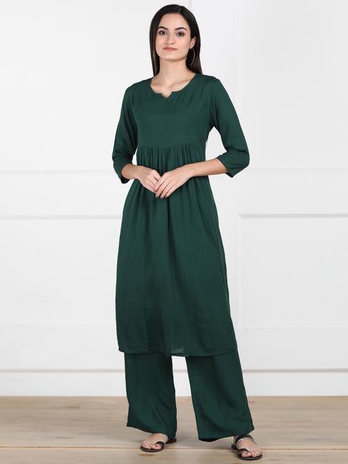 eyka bottle green kurta set - 17812530 - Very Small Image - 1