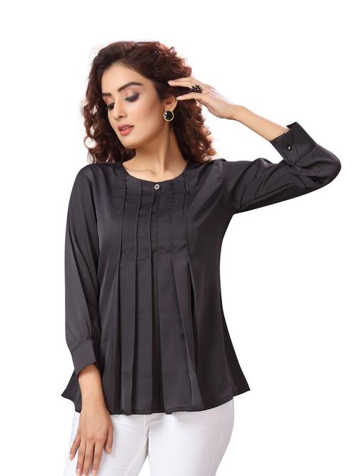madhuram women's two layered printed rayon top (black) - 17812630 - Very Small Image - 1