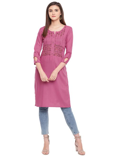 embellished silk straight kurta - 17812926 - Very Small Image - 1