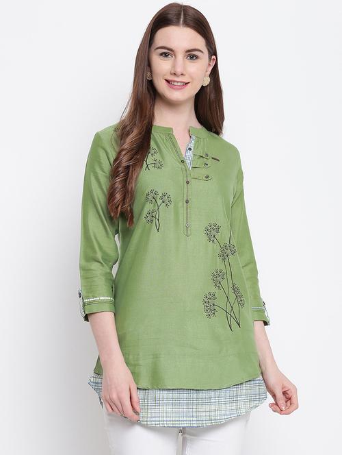 mandarin neck embroidered a line tunic - 17812930 - Very Small Image - 1