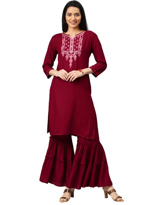 embroidered kurta sharara set - 17812936 - Very Small Image - 1