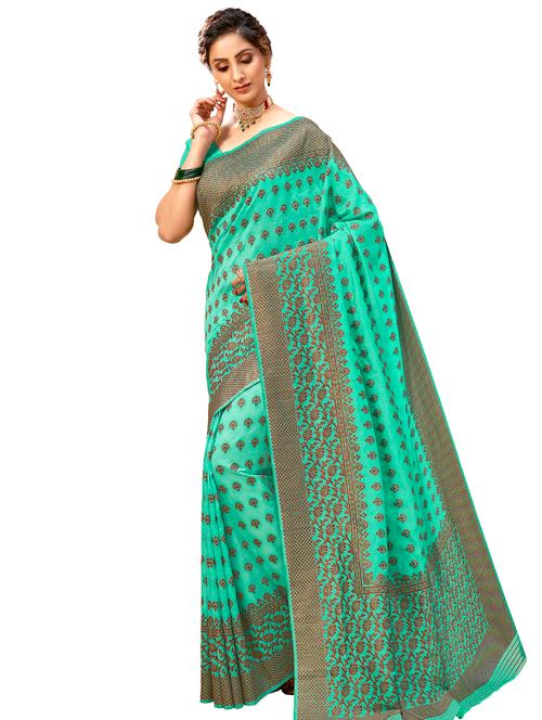 turquoise art silk bhagalpuri saree with blouse - 17813059 - Very Small Image - 1
