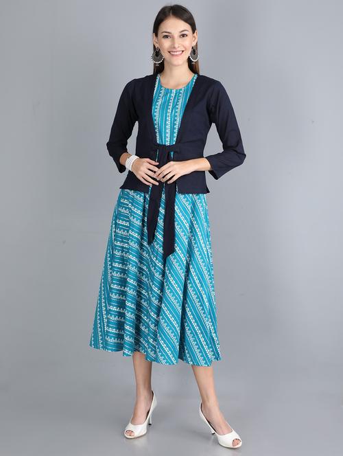 round neck printed fit & flare dress - 17813448 - Very Small Image - 1