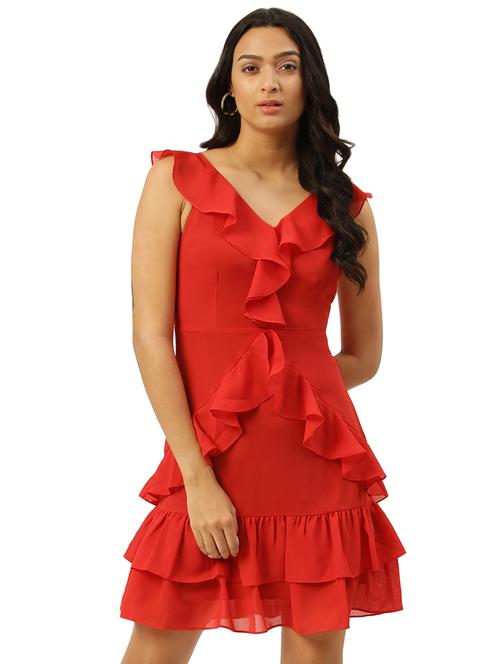 v-neck solid ruffle dress - 17813794 - Very Small Image - 1
