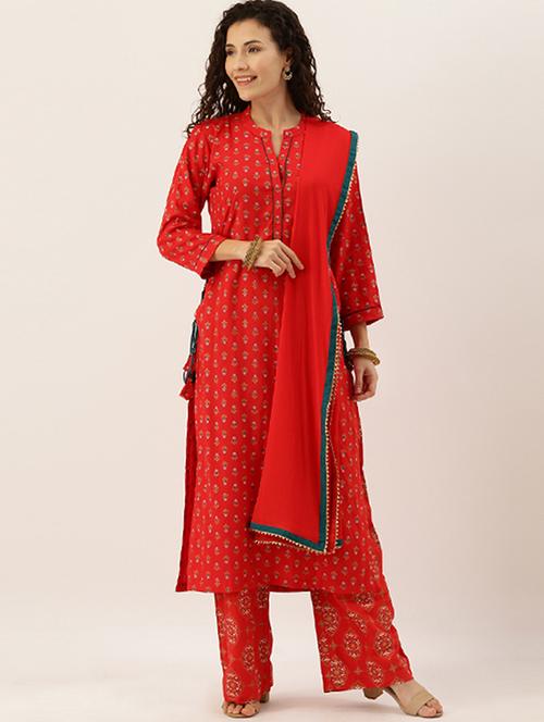 red rayon unstitched suit - 17814110 - Very Small Image - 1