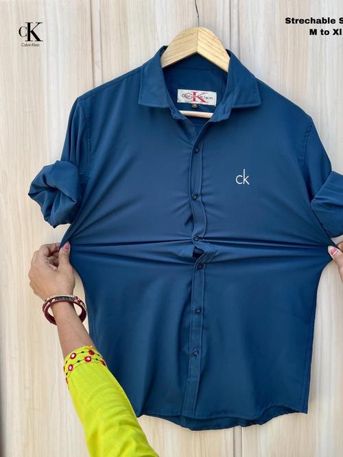 blue cottonlycra casual shirt - 17814348 - Very Small Image - 1