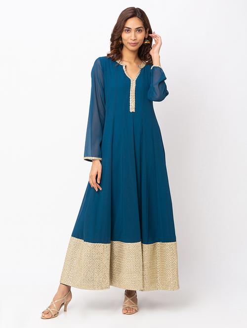teal georgette anarkali kurta - 17814520 - Very Small Image - 1