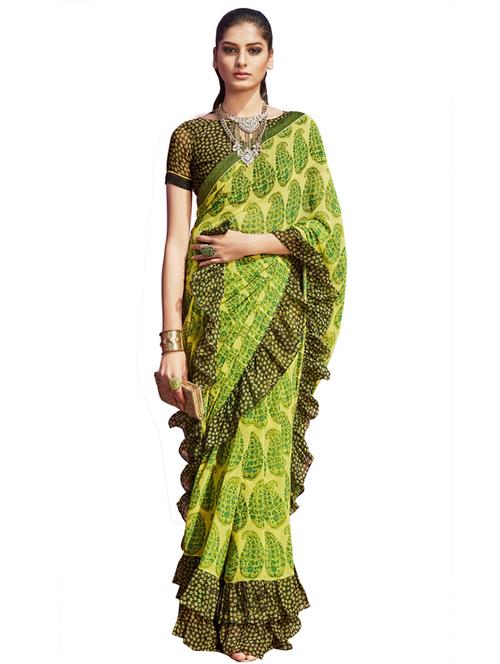 paisley ruffle bordered saree with blouse - 17814638 - Very Small Image - 1