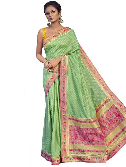 olive bordered saree with blouse - 17814648 - Very Small Image - 1