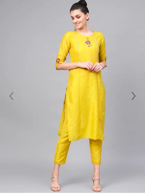 yellow pure cotton kurti with pant - 17814932 - Very Small Image - 1