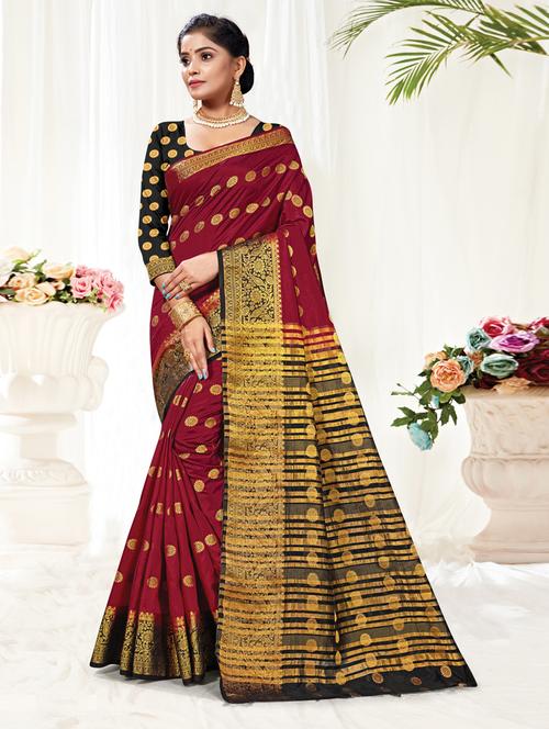 maroon silk saree - 17815262 - Very Small Image - 1