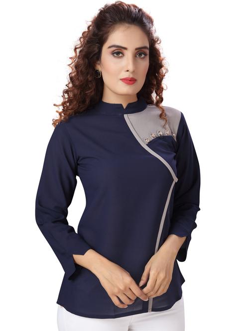 madhuram women's two layered printed rayon top (blue) - 17815284 - Very Small Image - 1